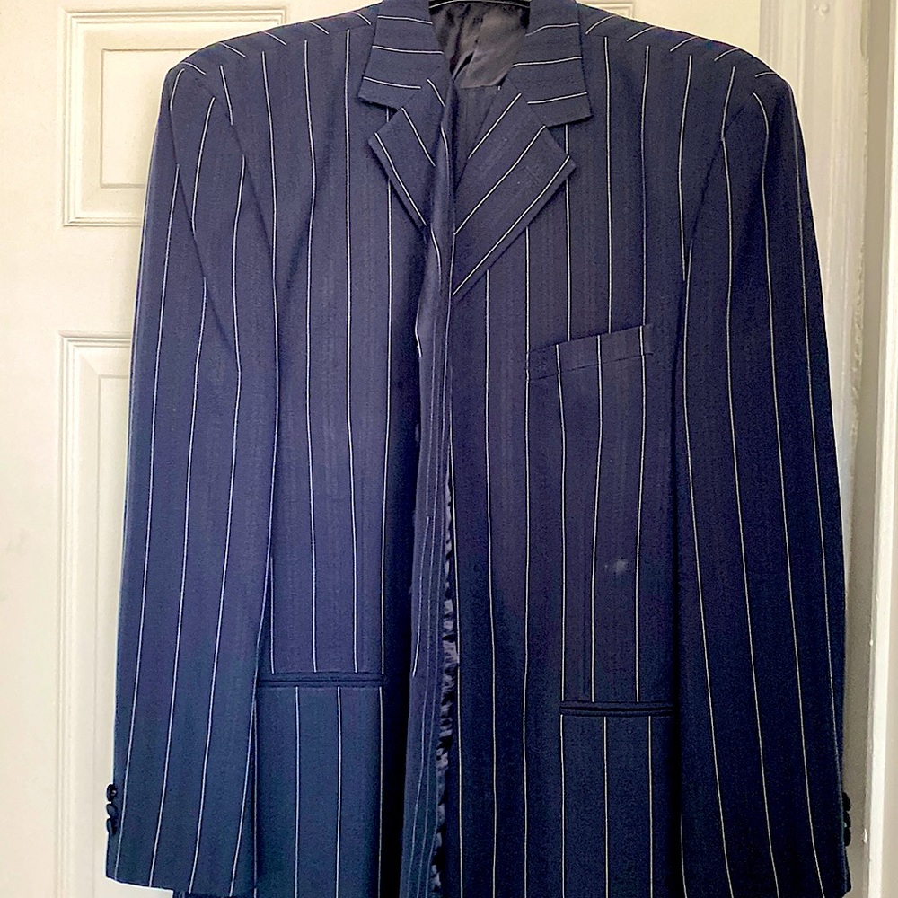 Blue and white strips suit  brand name Alberto Celini  single breasted.